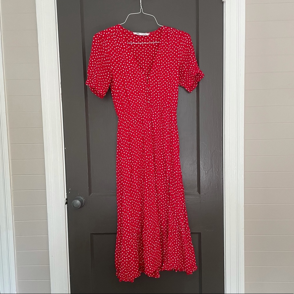 Zara Red Polka Dot Midi Dress